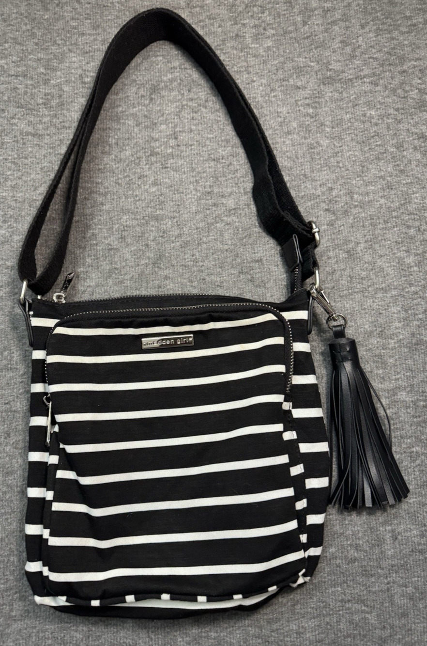 Madden Girl Black/ White Striped Crossbody Bag